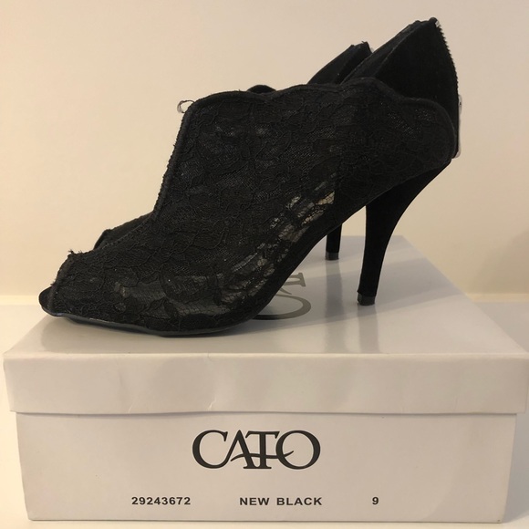 CATO Black Lace Peep Toe Heels - Picture 3 of 8